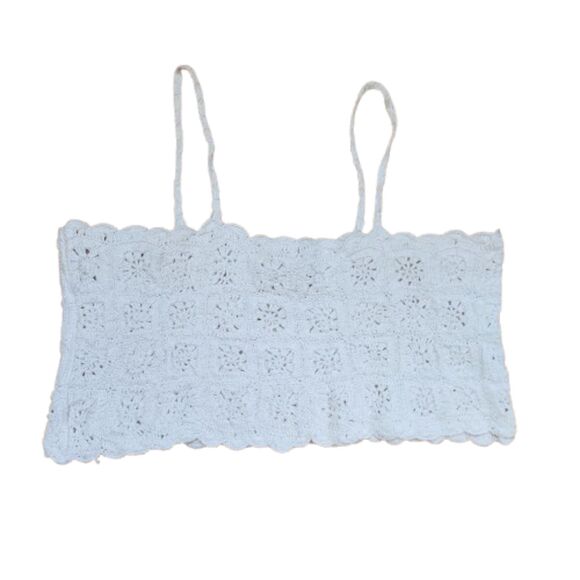 BP Ivory Crochet Spaghetti Strap Crop Top Granny Square Camisole - Picture 1 of 5